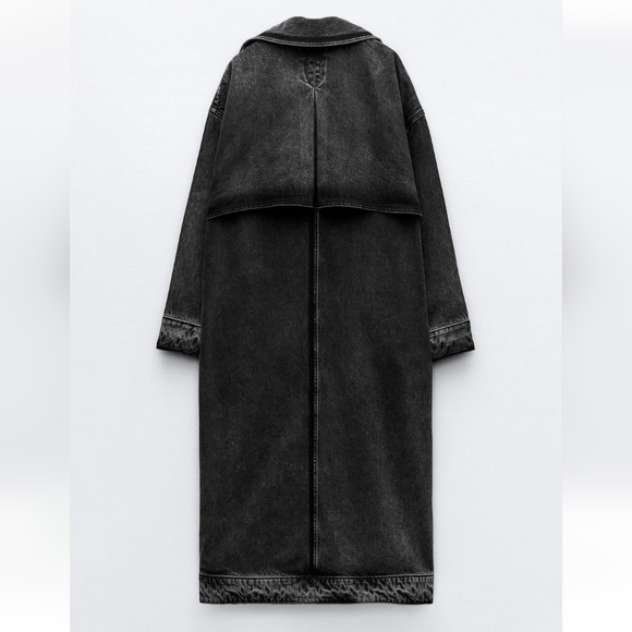 ZARA Denim Trench Coat Jacket Long Oversized Size L/XL - Picture 2 of 11